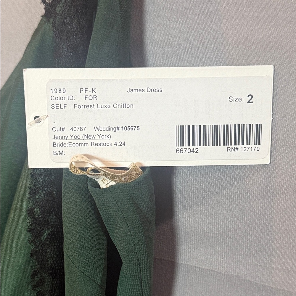Jenny Yoo James Forest Green Chiffon Bridesmaid Gown‎ Size 2 NWT - Picture 13 of 14